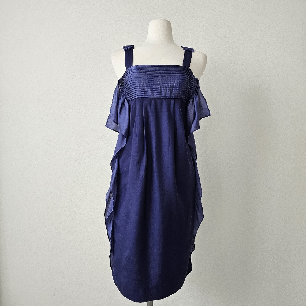 Mint Ruffle purple blue pleated silk dress size 2